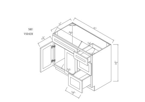 Slim Java Shaker Vanity Sink Base Cabinet with Right Side Drawer