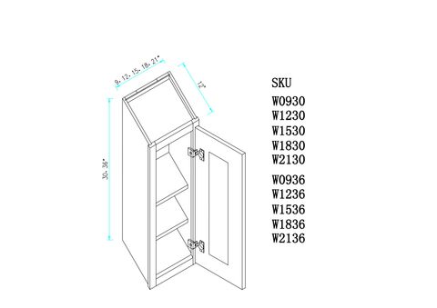Slim Java Shaker 30"H Wall Cabinet-Single Door