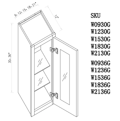 Slim Java Shaker 36"H Glass Wall Cabinet-Single Door
