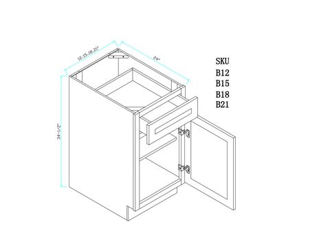 Forest Green Single Drawer Single Door Base Cabinet