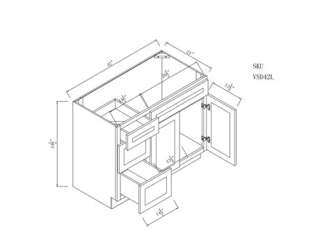 Dark Shaker Vanity Sink Base Cabinet with Left Side Drawer