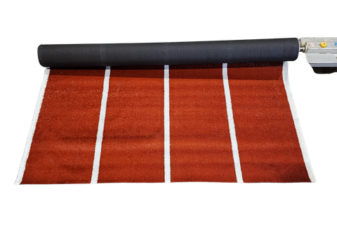 18mm Multisport 4 Lane Running Track - Terracotta with White line - 3.975m wide sold per Lm