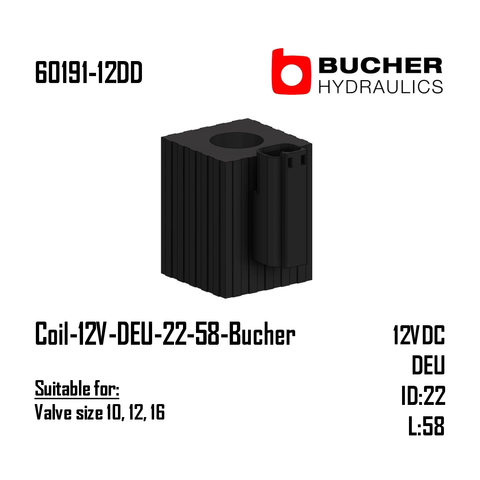 Coil-12V-DEU-22-58-Bucher (Valve size 10/12/16)