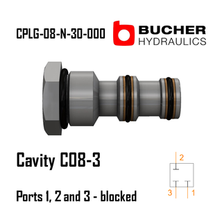 CPLG-08-N-30-000 C08-3, 3/4"-16UNF, 3-WAY, PORTS 1, 2 AND 3 BLOCKED CAVITY PLUG, BUCHER