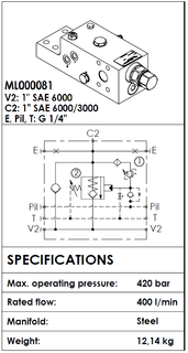 ML000081  O/CENTRE VALVE DUAL MNT 1" 61-62 90DEG 400LT 420BAR