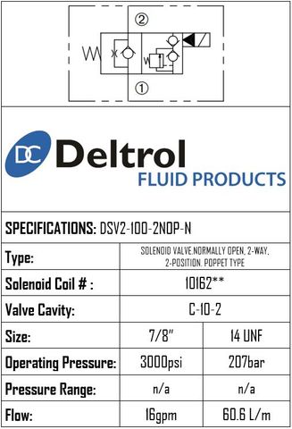 DSV2-100-2NOP-N  SOLENOID CARTRIDGE  N.O. POPPE