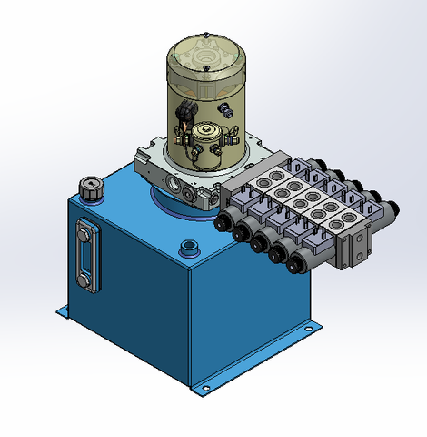 24v DC 7L/min 10-200bar 12.0L SQUARE tank / vertical mount / 5 x valve