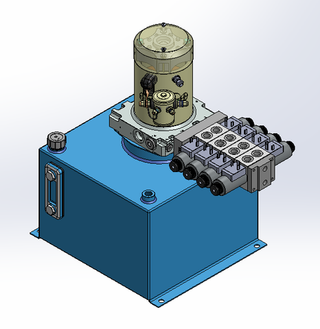 24v DC 7L/min 10-200bar 18.0L SQUARE tank / vertical mount / 4 x valve