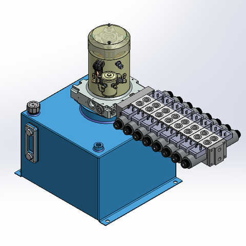 24v DC 7L/min 10-200bar 18.0L SQUARE tank / vertical mount / 8 x valve