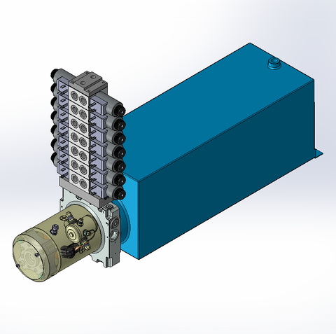 24v DC 7L/min 10-200bar 20.0L SQUARE tank / horizontal mount / 7 x valve