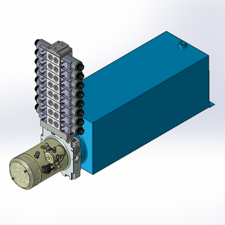 24v DC 7L/min 10-200bar 20.0L SQUARE tank / horizontal mount / 8 x valve