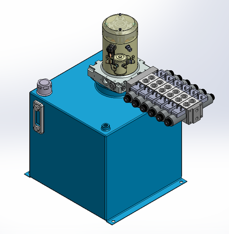 24v DC 7L/min 10-200bar 36.0L SQUARE tank / vertical mount / 6 x valve