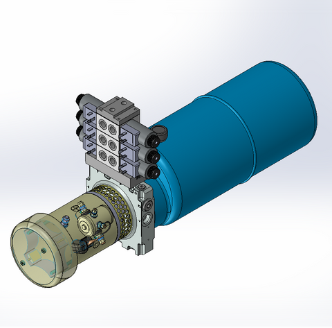 24v DC FAN ASSISTED 7L/min 10-200bar 9.0L ROUND tank / horizontal mount / 3 x valve