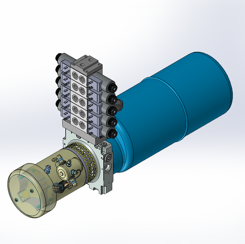 24v DC FAN ASSISTED 7L/min 10-200bar 9.0L ROUND tank / horizontal mount / 5 x valve