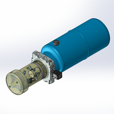 24v DC FAN ASSISTED 7L/min 10-200bar 9.0L ROUND tank / horizontal mount / lowering solenoid valve