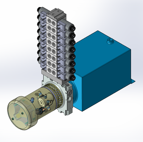 24v DC FAN ASSISTED 7L/min 10-200bar 10.0L SQUARE tank / horizontal mount / 8 x valve