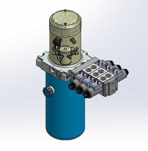 24v DC 7L/min 10-200bar 2.8L ROUND tank / vertical mount / 3 x valve