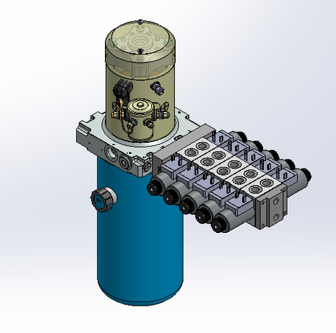 24v DC 7L/min 10-200bar 2.8L ROUND tank / vertical mount / 5 x valve