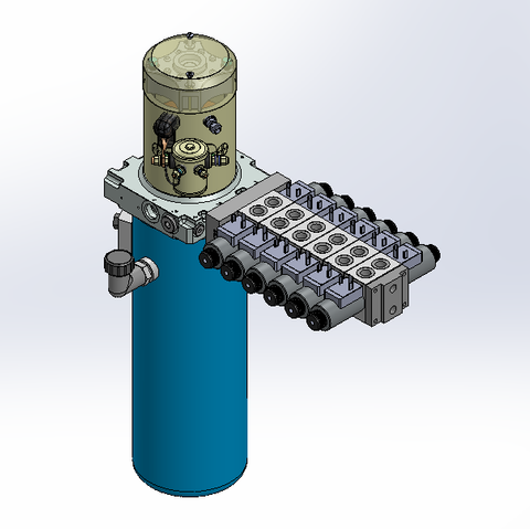 24v DC 7L/min 10-200bar 4.2L ROUND tank / vertical mount / 8 x valve