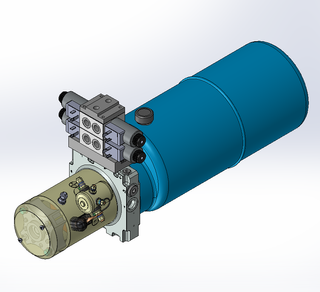 24v DC 7L/min 10-200bar 9.0L ROUND tank / horizontal mount / 2 x valve