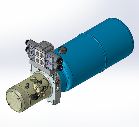 24v DC 7L/min 10-200bar 9.0L ROUND tank / horizontal mount / 2 x valve