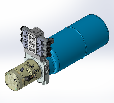 24v DC 7L/min 10-200bar 9.0L ROUND tank / horizontal mount / 3 x valve