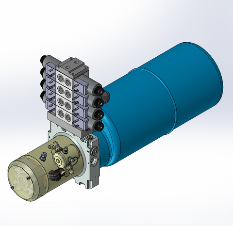 24v DC 7L/min 10-200bar 9.0L ROUND tank / horizontal mount / 4 x valve