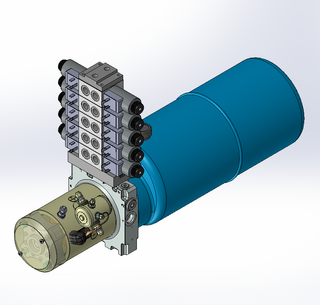 24v DC 7L/min 10-200bar 9.0L ROUND tank / horizontal mount / 5 x valve