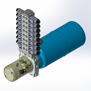 24v DC 7L/min 10-200bar 9.0L ROUND tank / horizontal mount / 8 x valve