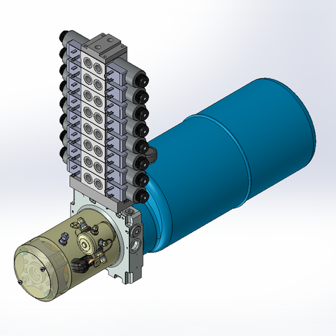 24v DC 7L/min 10-200bar 9.0L ROUND tank / horizontal mount / 8 x valve