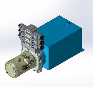 24v DC 7L/min 10-200bar 10.0L SQUARE tank / horizontal mount / 3 x valve