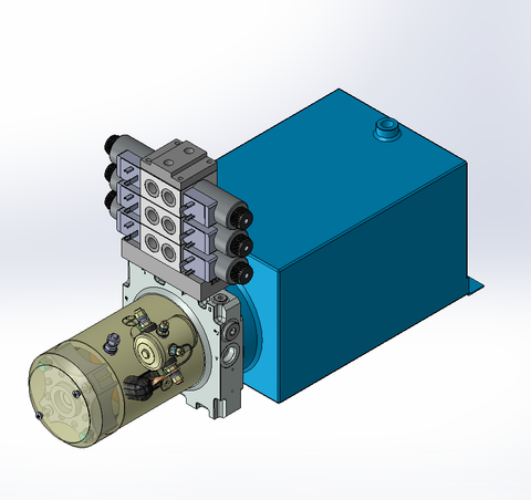 24v DC 7L/min 10-200bar 10.0L SQUARE tank / horizontal mount / 3 x valve