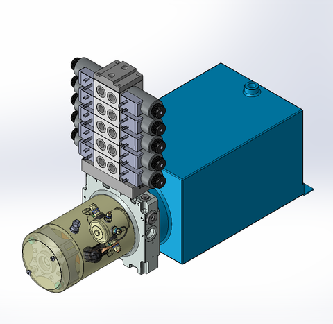 24v DC 7L/min 10-200bar 10.0L SQUARE tank / horizontal mount / 5 x valve