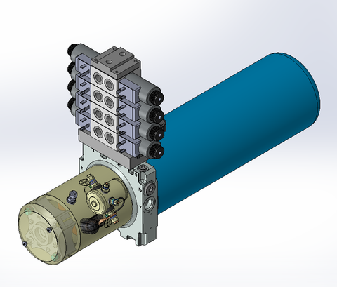 24v DC 7L/min 10-200bar 4.2L ROUND tank / horizontal mount / 4 x valve