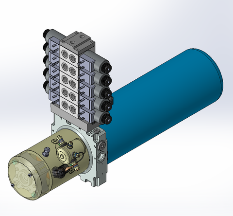 24v DC 7L/min 10-200bar 4.2L ROUND tank / horizontal mount / 5 x valve