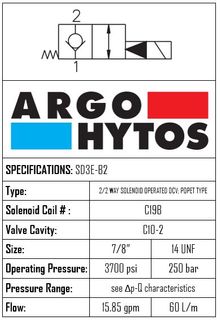 SD3E-B2-H-2L2-M5 N/C 2/2 WAY SOLENOID OPERATED DCV; POPET TYPE (SUITS C10-2)