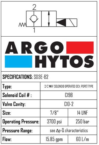 SD3E-B2-H-2L2-M5 N/C 2/2 WAY SOLENOID OPERATED DCV; POPET TYPE (SUITS C10-2)