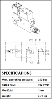 MB000352  O/CENTRE VALVE  7/8 UNO INLINE 100LT 350BAR 4:1 RATIO + BYPASS SOL.