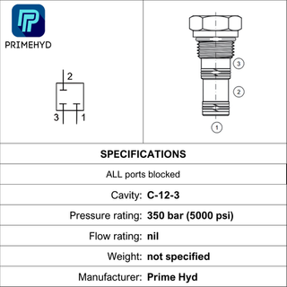 C-12-3 CAVITY PLUG, 1 1/16" -12 UN, 3-WAY, PORTS 1, 2 AND 3 BLOCKED