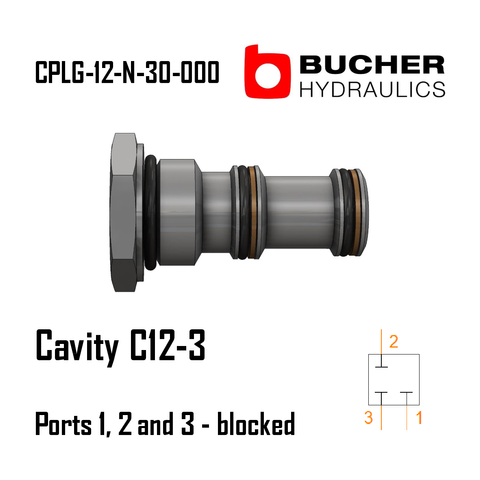CPLG-12-N-30-000 C12-3, 1-1/16"-12UN, 3-WAY, PORTS 1, 2 AND 3 BLOCKED CAVITY PLUG, BUCHER