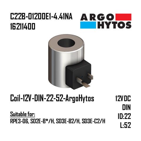 Coil-12V-DIN-22-52-ArgoHytos (RPE3-06, SD2E-B*/H, SD3E-B2/H, SD3E-C2/H)