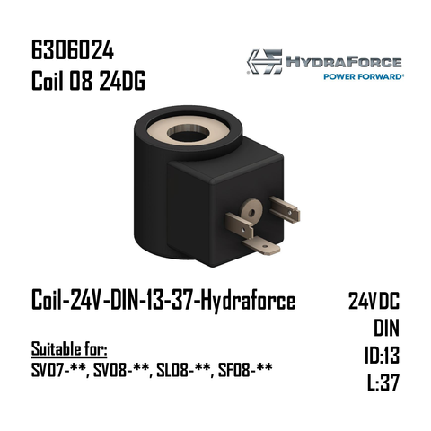 6306024, 24 V / DIN, ID: 13 mm, LENGTH: 37.1 mm, BRAND: Hydraforce