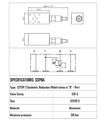 SANDWICH CETOP 3, PRESSURE REDUCING IN PORT B, C-10-3, MANIFOLD ONLY