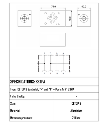 SANDWICH CETOP 3 TAPPING BLOCK ON P&T