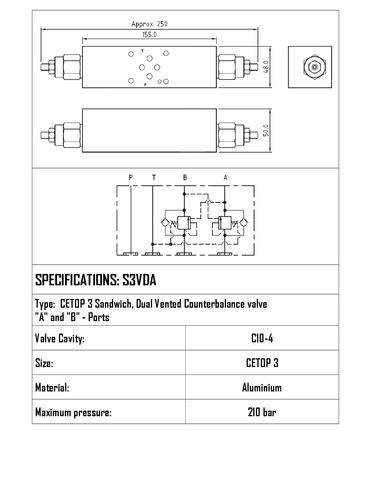 SANDWICH CETOP 3 W/ DUAL C10-4 CAVITY