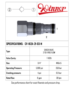 CHECK VALVE 2 TO 1 FREE FLOW, T-162A, SPRING 0.3BAR, 30LPM, 350BAR