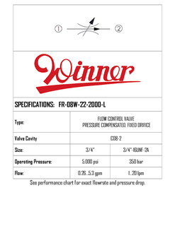 FR08W222000L  FLOW CONTROL VALVE PRESSURE COMP, FIXED ORIFICE, FLOW SETTING 10 LPM, 240 BAR