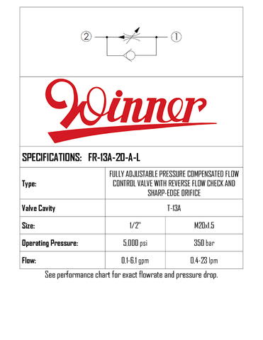 FR13A20AL  FLOW CONTROL VALVE PRESSURE COMP, REV FLOW CHECK, T-13A, FLOW SETTING 0.4-23 LPM, 350 BAR