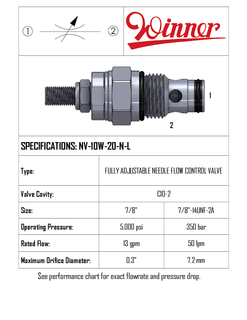 FLOW CONTROL NEEDLE, C10-2, 0-50 LPM, 350 BAR