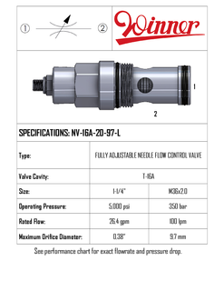 NV16A2097L  FLOW CONTROL NEEDLE, T-16A, 0-100 LPM, 350 BAR